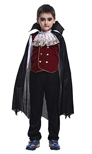 Blucielo Vampir Kostüm Kinder Halloween Karneval Fasching Bekleidung 3-teiliges Halloween Kostüm Set für Junge(100-110CM) von Blucielo