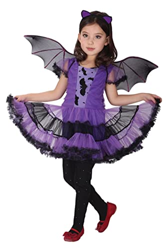 Blucielo Fledermaus Kostüm Kinder Kostüme für Halloween Karneval Fasching Mädchen Fledermaus kleid Verkleidungsparty(100-110CM) von Blucielo