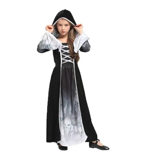 Blucielo Halloween Kostüm Mädchen Skelett Kinderkostüm Skelettkostüm Cosplay für Kinder Halloween Karneval Fasching Mottoparty(110-120CM) von Blucielo