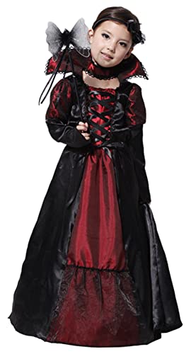 Blucielo Vampir Kostüm Kinder Kostüme für Halloween Karneval Fasching Vampirkostüm Mädchen Vampir kleid Verkleidungsparty(100-110CM) von Blucielo