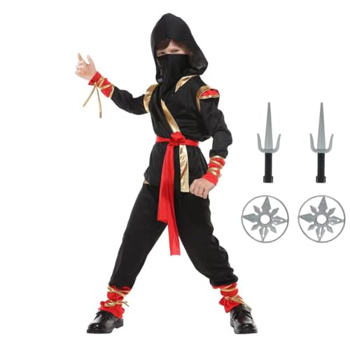 Blucielo Ninja Kostüm Kinder Kostüme für Karneval Fasching Ninja-kostüm Ninja Junge(110-120CM) von Blucielo