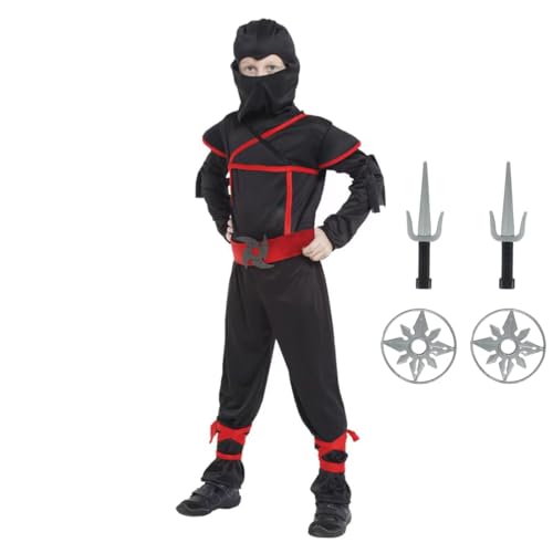 Blucielo Ninja Kostüm Kinder Kostüme für Karneval Halloween Fasching Ninja-kostüm Junge Ninja(110-120CM) von Blucielo