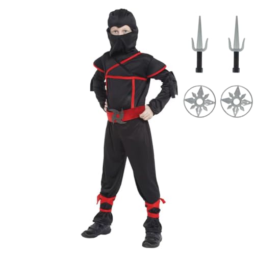 Blucielo Ninja Kostüm Kinder Kostüme für Karneval Halloween Fasching Ninja-kostüm Junge Ninja(110-120CM) von Blucielo