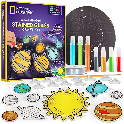 NATIONAL GEOGRAPHIC Kinder-Fensterkunst-Kit - „Glasmalerei“ Sonnensystem-Kunst & Bastelset mit Leuchtfarben für Planeten, Fensterdekoration, Deckenhänger, Mobile, Weltall-Deko fürs Kinderzimmer von Blue Marble