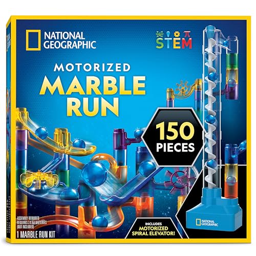 NATIONAL Geographic Murmelbahn mit motorisiertem Aufzug - 150-teiliges Set, motorisierte Spirale, 30 Murmeln, Aufbewahrungstasche, Perpetuum Mobile, Murmelspiel, Physikspielzeug für Kinder von BlueMarble