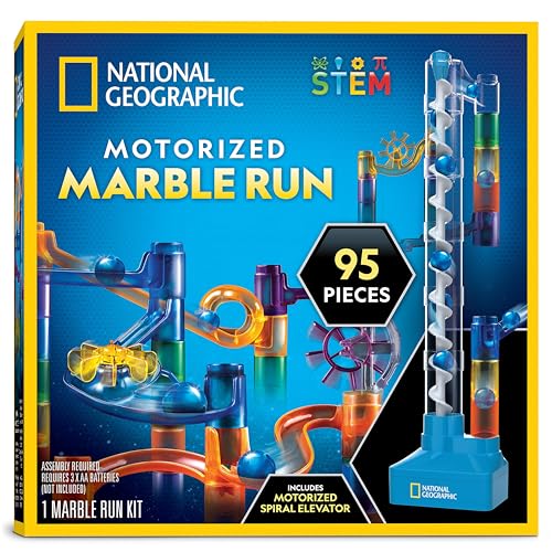 NATIONAL Geographic Murmelbahn mit motorisiertem Aufzug - 95-teiliges Set, motorisierte Spirale, 20 Murmeln, Aufbewahrungstasche, Perpetuum Mobile, Murmelspiel, Physikspielzeug für Kinder von BlueMarble