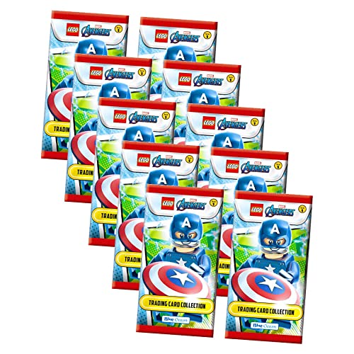 Lego Avengers Karten Trading Cards Serie 1 - Marvel (2023) - 10 Booster Sammelkarten Bundle + 10 Originale Hüllen von Blue Ocean / STRONCARD