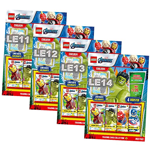 Lego Avengers Karten Trading Cards Serie 1 - Marvel (2023) - Alle 4 Multipack Sammelkarten Bundle + 10 Originale Hüllen von Blue Ocean / STRONCARD