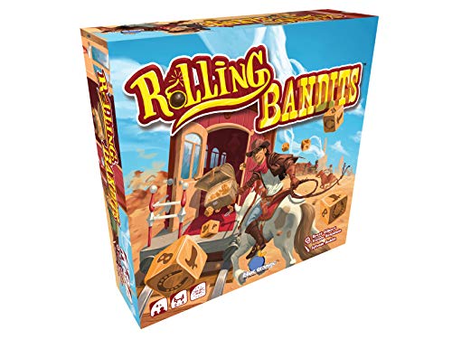 Blue Orange - Rolling Bandits: Brettspiel, Abenteuer, 8+ Jahre, 2-4 Spieler, Lokomotive, 17 Wagons, 21 Safe, 28 Bandits (7 Würfel pro Spieler) von Blue Orange