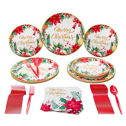 Weihnachtsfeier Standard Pack (100 Stück für 16 Gäste) - Weihnachtsfeierbedarf Weihnachtsfeier Dekorationen Frohe Weihnachten Party Dekor Urlaub Teller Set Weihnachtsfeier Set von Blue Orchards