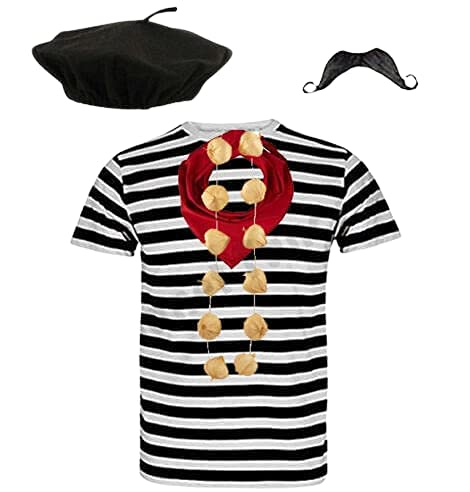 Blue Planet Fancy Dress ® COMPLETE Mens French Man Costume Striped T Shirt, Beret, Scarf, Garlic Garland & Moustache (Large 42-44" Chest) von Blue Planet Online