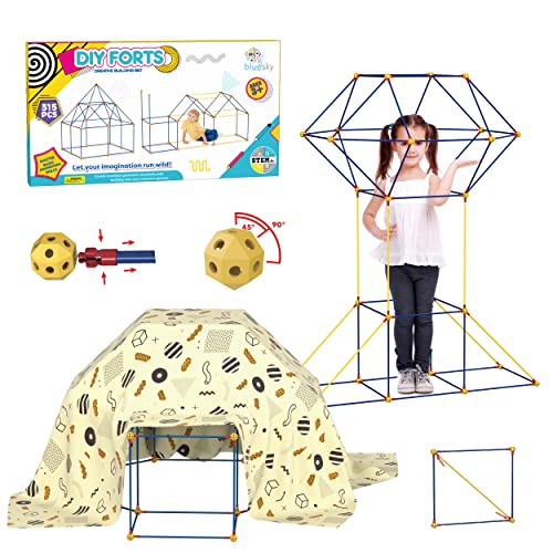 Bluesky DIY Forts kreatives Bauspielzeug (315pcs) mit Klicksystem, Steckstabbaukasten mit Querstäben: Konstruktionsspiel: XXL Spielzelt,Höhle,Rakete u.v.m, Jungen & Mädchen ab 5J. von Bluesky