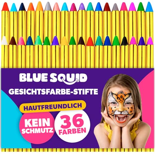 Blue Squid Kinderschminke Set, 36 Farben Gesichtsfarbe Schminkstifte, Kinder Schminkset Ideal für Partys Mädchen, Gesichtsfarben, Halloween, Fasching, Karnavel Professionelle Schminke von Blue Squid