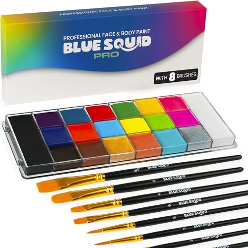 Kinderschminke Set Face Paint von Blue Squid PRO 20x10g Klassische Professionelle Schminkfarbe und Bodypaint, Profischmink-Palette, Fasching, Halloween, Erwachsene & Kinder, Sicheres Schminkfarbe von Blue Squid