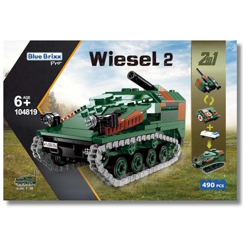 BlueBrixx 104819 – Wiesel 2, Bundeswehr aus Klemmbausteinen mit 490 Bauelementen. Kompatibel mit Anderen Klemmbausteinherstellern. Lieferung in Originalverpackung. von BlueBrixx