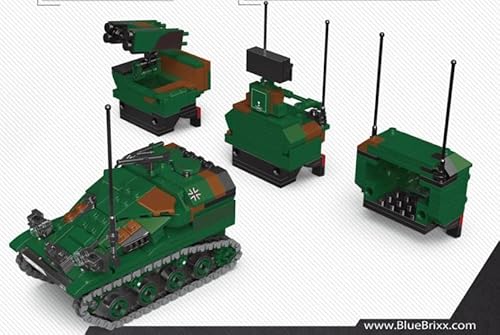 BlueBrixx 107845 –Wiesel 2 LeFlaSys Ozelot WaTr/AFF/BFUF aus Klemmbausteinen mit 685 Bauelementen. Kompatibel mit Anderen Klemmbausteinherstellern. Lieferung in Originalverpackung. von BlueBrixx