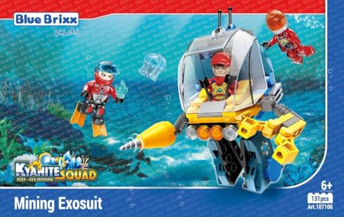 BlueBrixx Kids 107106 – Kyanite Squad Deep Sea: Bergbau-Exoanzug aus Klemmbausteinen mit 131 Bauelementen von BlueBrixx