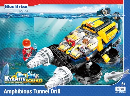 BlueBrixx Kids 107108 – Kyanite Squad Deep Sea: Amphibischer Tunnelbohrer aus Klemmbausteinen mit 427 Bauelementen von BlueBrixx