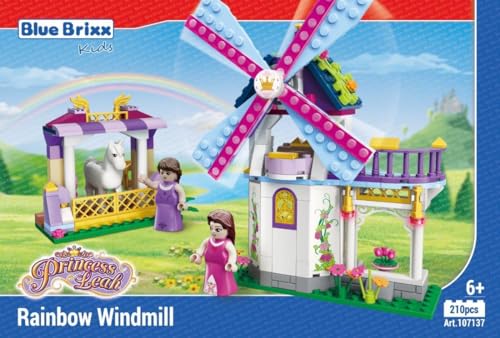 BlueBrixx Kids 107137 – Princess Leah: Regenbogenwindmühle aus Klemmbausteinen mit 210 Bauelementen von BlueBrixx