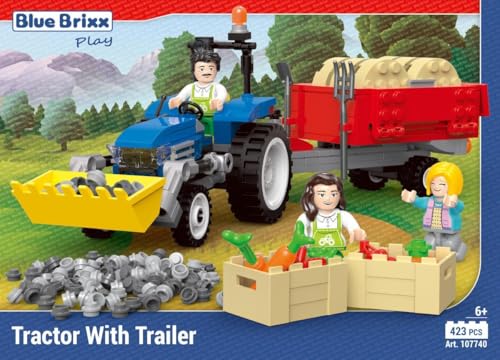 BlueBrixx Play 107740 – Bauernhof - Trecker mit Hänger aus Klemmbausteinen mit 423Bauelementen von BlueBrixx