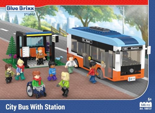 BlueBrixx Play 108137 – Stadtbus mit Haltestelle aus Klemmbausteinen mit 646 Bauelementen. Kompatibel mit Klemmbausteinen von Anderen Marken. Lieferung in Originalverpackung von BlueBrixx