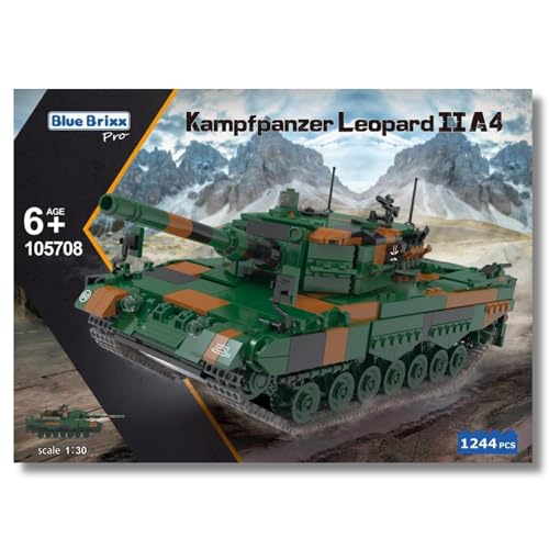 BlueBrixx Pro 105708 – Kampfpanzer Leopard II A4, Bundeswehr aus Klemmbausteinen mit 1244 Bauelementen von BlueBrixx