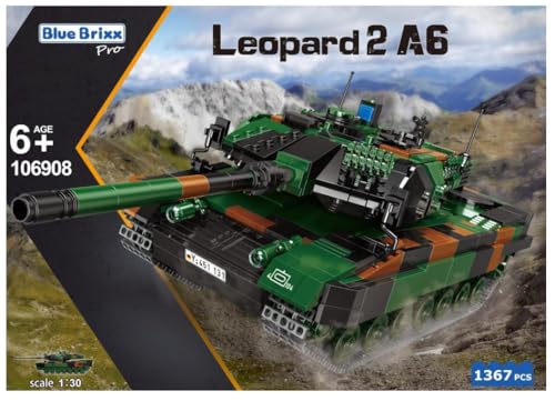 BlueBrixx Pro 106908 – Kampfpanzer Leopard 2 A6, Bundeswehr aus Klemmbausteinen mit 1367 Bauelementen von BlueBrixx