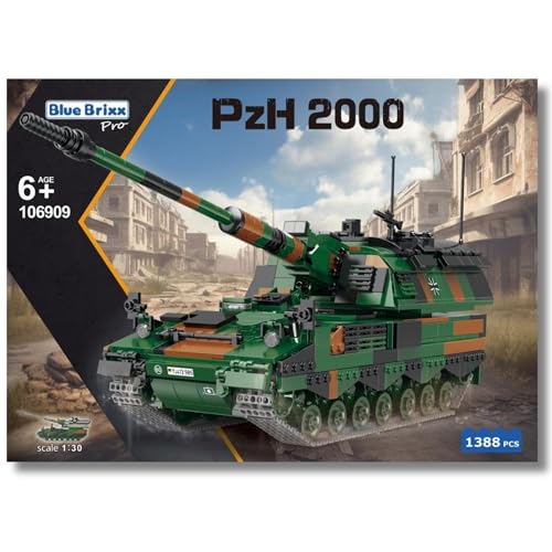 BlueBrixx Pro - Panzerhaubitze 2000 Bundeswehr - Militär Modellbausatz für Erwachsene und Kinder, Klemmbausteine-Set aus 1388 Teilen, detailreiche Artillerie, Artikelnummer 106909 von BlueBrixx