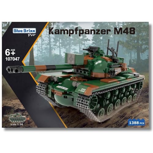 BlueBrixx Pro 107047 – Kampfpanzer M48 A2, Bundeswehr aus Klemmbausteinen mit 1388 Bauelementen von BlueBrixx