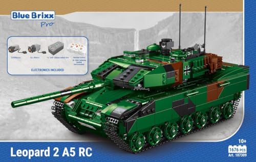 BlueBrixx Pro 107309 – Leopard 2 A5 Ferngesteuert aus 1676 Klemmbausteinen. Kompatibel mit Anderen Klemmbausteinen. Lieferung in Originalverpackung. von BlueBrixx