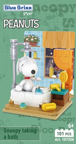 BlueBrixx Pro 107356 – Snoopy nimmt EIN Bad aus Klemmbausteinen mit 101 Bauelementen von BlueBrixx