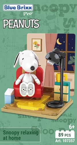 BlueBrixx Pro 107357 – Snoopy entspannt Sich zuhause aus Klemmbausteinen mit 89 Bauelementen von BlueBrixx