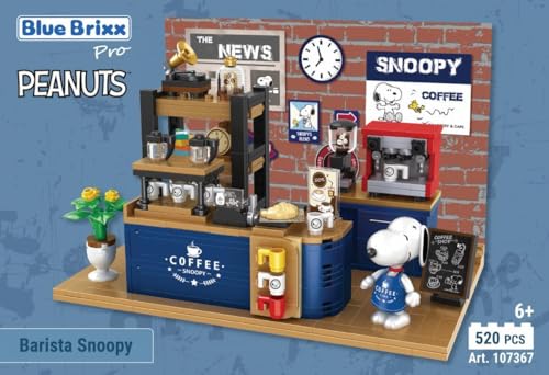 BlueBrixx Pro 107367 – Barista Snoopy aus Klemmbausteinen mit 520 Bauelementen von BlueBrixx