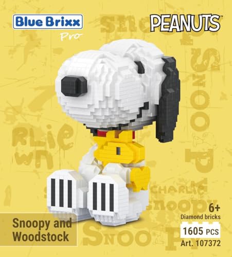 BlueBrixx Pro 107372 – Snoopy und Woodstock (Diamond Blocks) aus Klemmbausteinen mit 1605 Bauelementen von BlueBrixx