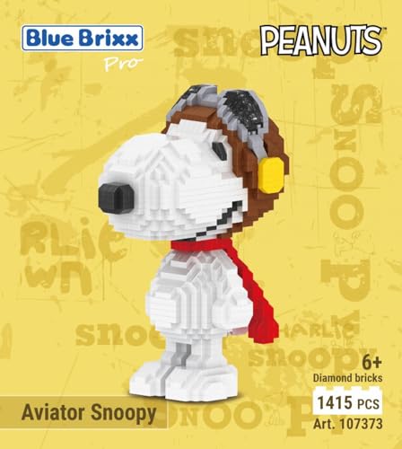 BlueBrixx Pro 107373 – Snoopy als Pilot (Diamond Blocks) aus Klemmbausteinen mit 1415 Bauelementen von BlueBrixx