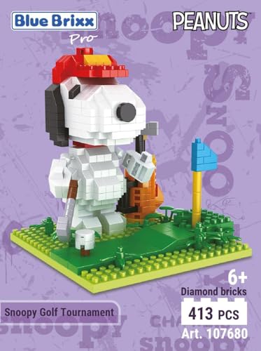 BlueBrixx Pro 107680 – Snoopy Golfturnier (Diamond Blocks) aus Klemmbausteinen mit 413 Bauelementen von BlueBrixx