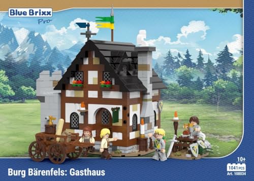 BlueBrixx Pro 108034 – Burg Bärenfels: Gasthaus aus Klemmbausteinen mit 1041 Bauelementen. Kompatibel mit Anderen Klemmbausteinen. Lieferung in Originalverpackung. von BlueBrixx