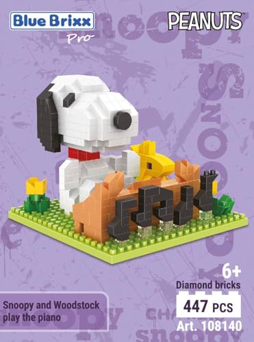 BlueBrixx Pro 108140 – Snoopy und Woodstock Spielen Klavier (Diamond Blocks) aus Klemmbausteinen mit 447 Bauelementen von BlueBrixx