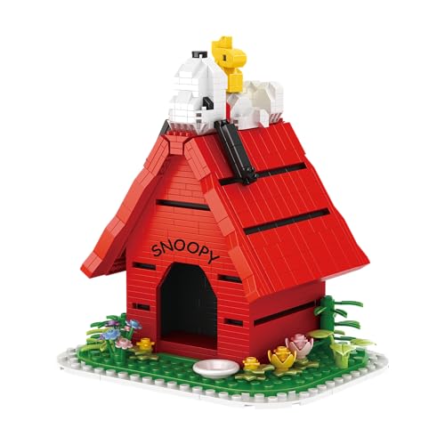 BlueBrixx Pro 108217 – Snoopy auf Hundehütte (Diamond Blocks) aus Klemmbausteinen mit 1131 Bauelementen von BlueBrixx