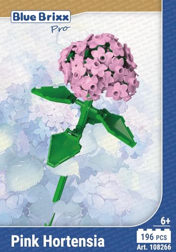 BlueBrixx Pro 108266 – Hortensie Rosa aus Klemmbausteinen mit 196 Bauelementen von BlueBrixx