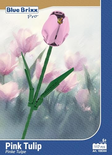 BlueBrixx Pro 108344 –Pinke Tulpe aus Klemmbausteinen mit 117 Bauelementen von BlueBrixx