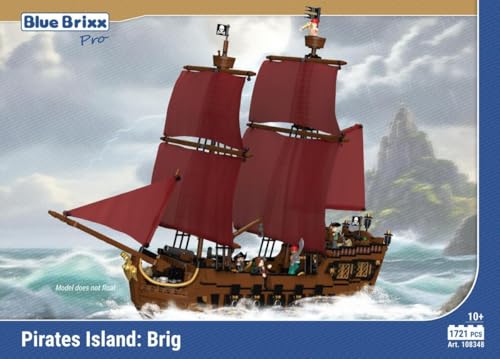 BlueBrixx Pro Pirateninsel: Brigantine – Klemmbaustein-Set bestehend aus 1721 Bauelementen – Artikel-Nr. 108348 – Kompatibel mit Klemmbausteinen anderer Hersteller von BlueBrixx