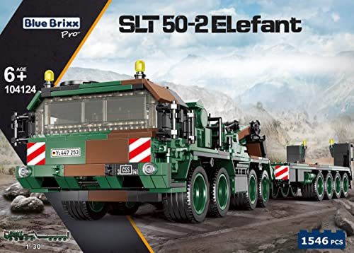 BlueBrixx Pro - SLT 50-2 Elefant Bundeswehr - Militär Modellbausatz für Erwachsene und Kinder, Klemmbausteine-Set aus 1546 Teilen, Schwerlasttransporter, 104124 von BlueBrixx