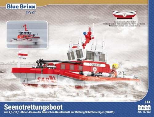 BlueBrixx Pro Seenotrettungsboot der DGzRS – Klemmbaustein-Set bestehend aus 1116 Bauelementen – Artikel-Nr. 107232 – Kompatibel mit Klemmbausteinen Anderer Hersteller von BlueBrixx