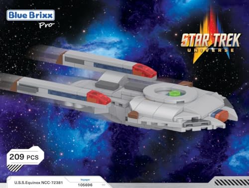 BlueBrixx Pro - Star Trek USS Equinox NCC-72381 - Mini-Modell-Bausatz für Erwachsene und Kinder, 209 Klemmbausteine, Offiziell lizenziert, Ausstellungsständer inklusive, 105696 von BlueBrixx