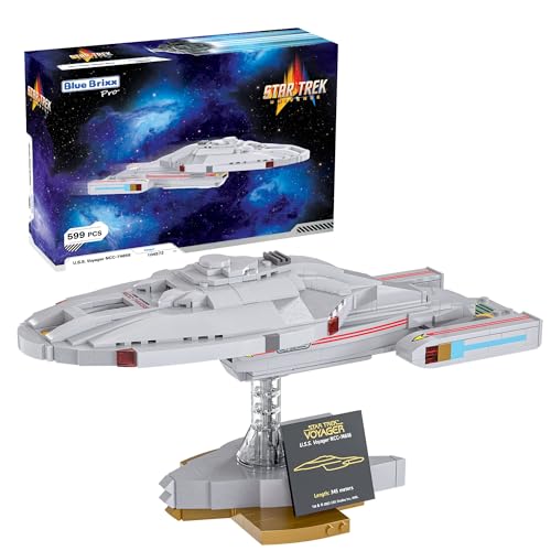 BlueBrixx Star Trek USS Voyager NCC-74656 – Captain Janeway – Midsize-Bausatz – 599 Klemmbausteine – 100% kompatibel – ORIGINAL-Lizenz, 104572 von BlueBrixx