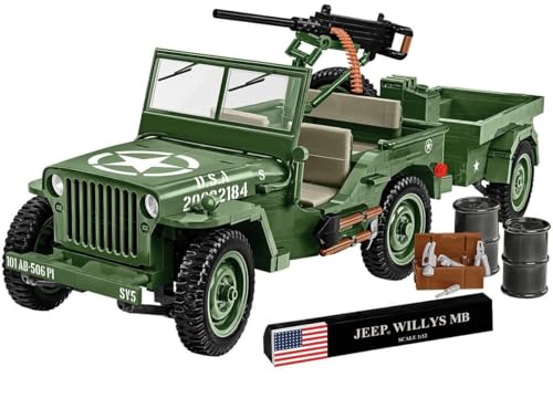 Jeep Willys MB inkl. Anhänger und M2 Gewehr der US Army - Executive Edition aus Klemmbausteinen mit 1580 Bauelementen von BlueBrixx