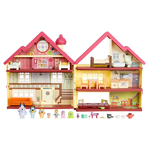 Bluey 17388 Ultimate Lights & Sounds Spielhaus & Spielzeugbox, 6,3–7,6 cm Figuren, Ab 3 Jahren, 1 x Spielset, 4 x Figuren, 29 x Zubehör, 1 x Aufkleberbogen von BlueY