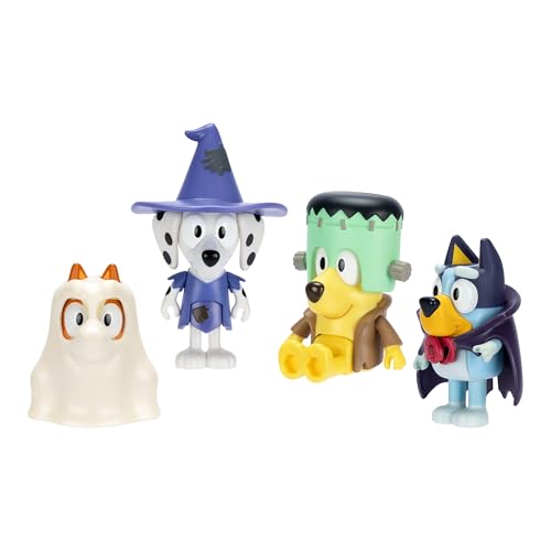 BlueY 4er-Figurenpackung Halloween; bewegliche Figuren (6,3 cm), Bingo, Chloe und Lucky in Halloween-Kostümen; mit Zubehörteilen; Nachspielen der besten Momente aus der Animationsserie von BlueY