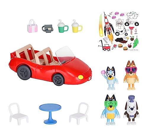 Bluey Fahrzeug und 4 Figuren Pack, Escape Convertible mit vier 6.3 cm Figuren, 9 Zubehörteilen und Stickerbogen | Amazon Exclusive von BlueY